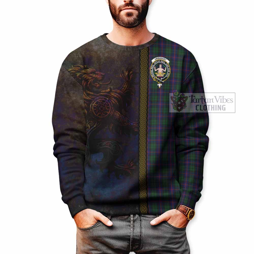 Tartan Vibes Clothing Urquhart Tartan Family Crest Sweatshirt Alba Gu Brath Be Brave Lion Ancient Style