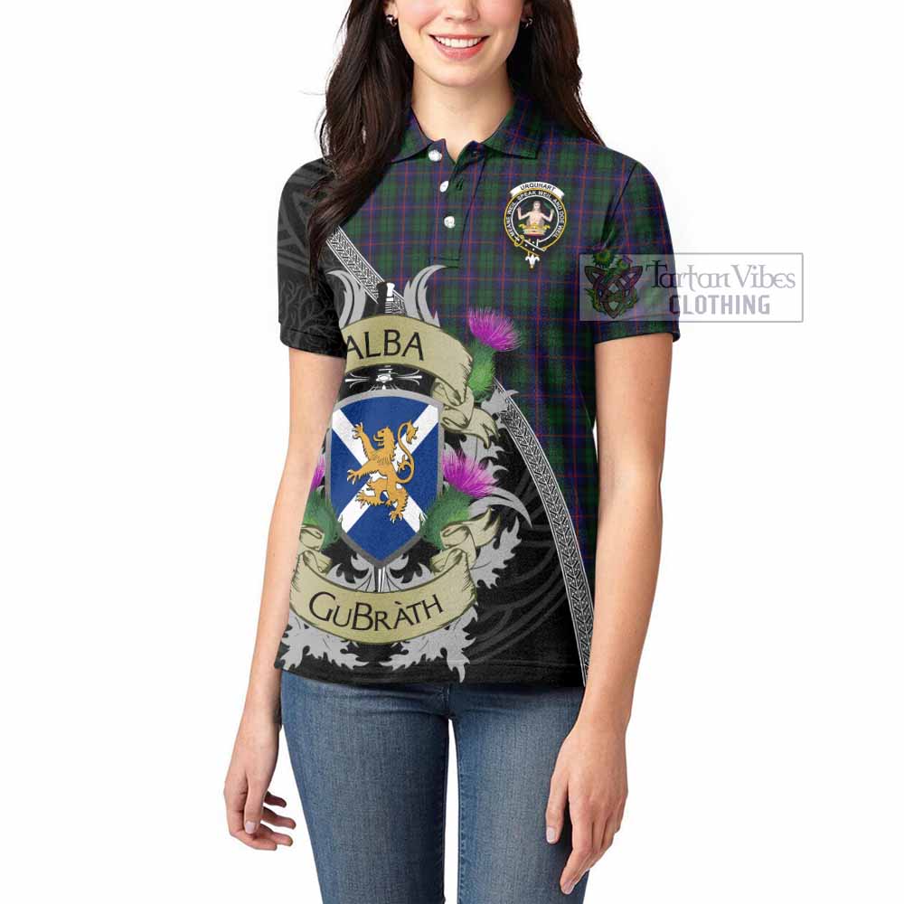 Tartan Vibes Clothing Urquhart Tartan Family Crest Women's Polo Shirt Lion Rampant Royal Thistle Shield Celtic Inspired