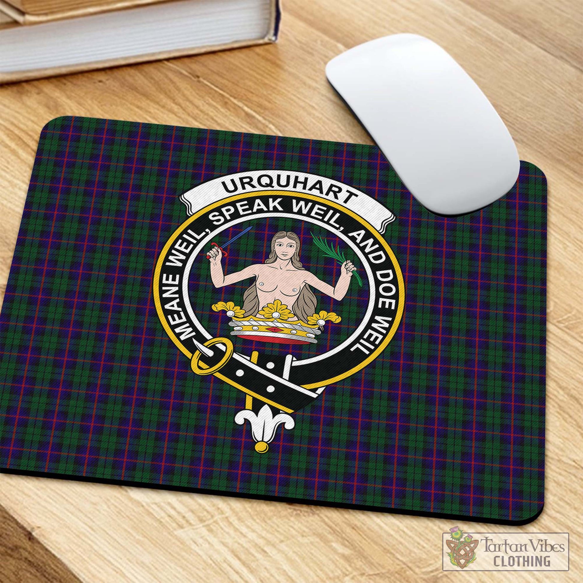 Tartan Vibes Clothing Urquhart Tartan Mouse Pad with Family Crest