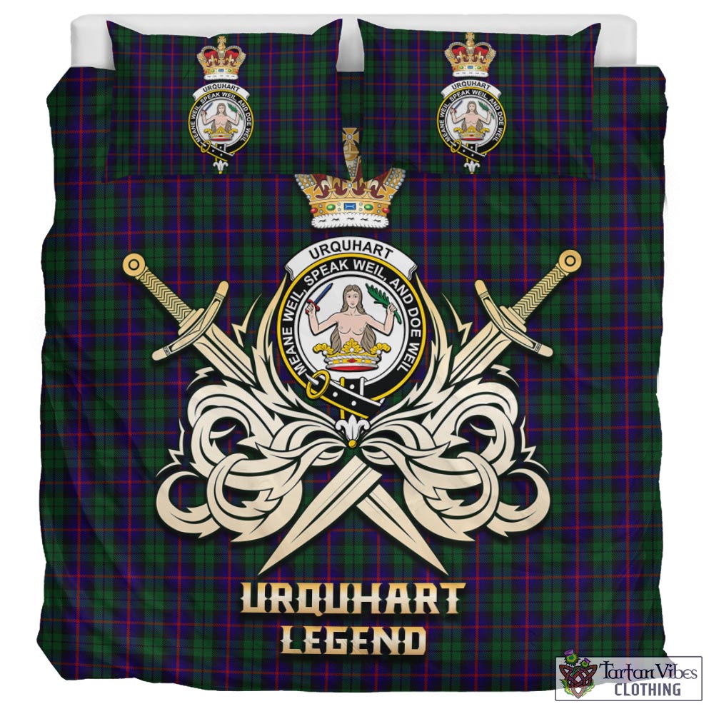 Tartan Vibes Clothing Urquhart Tartan Bedding Set with Clan Crest and the Golden Sword of Courageous Legacy
