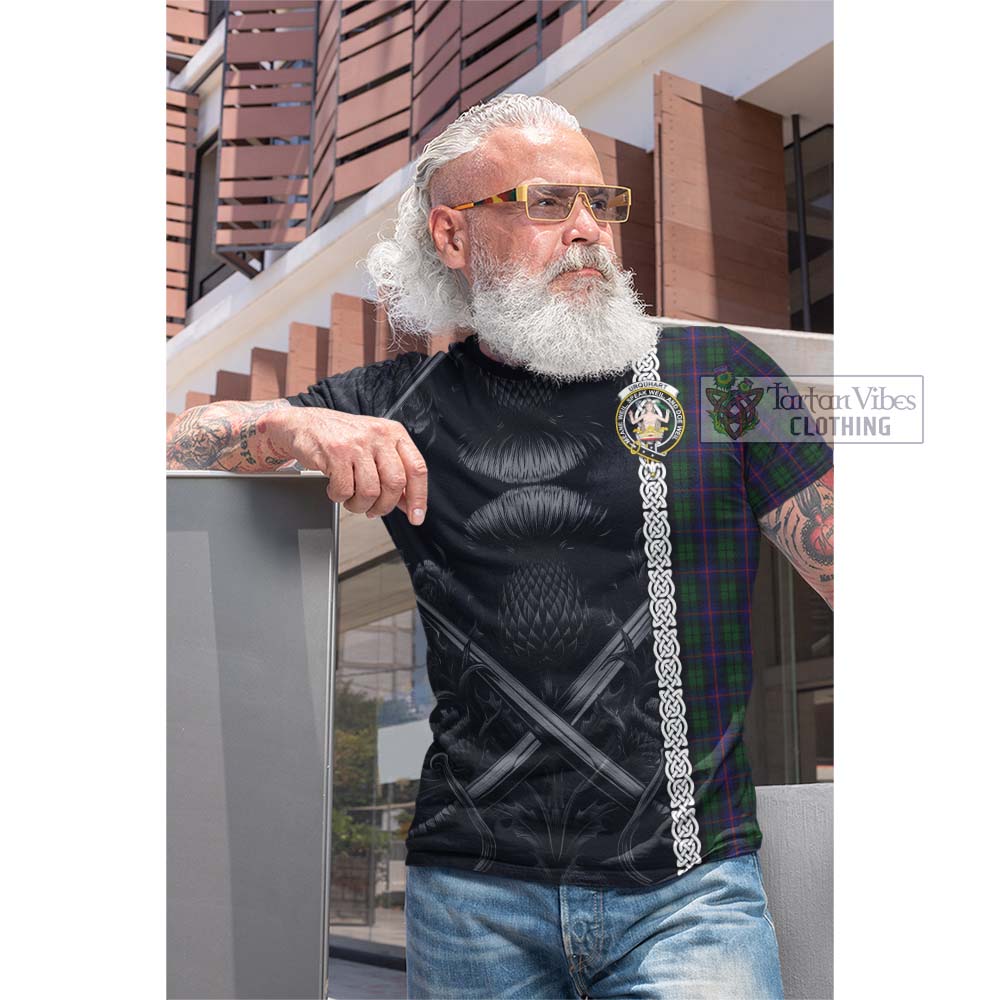 Tartan Vibes Clothing Urquhart Tartan Cotton T-shirt with Family Crest Cross Sword Thistle Celtic Vibes