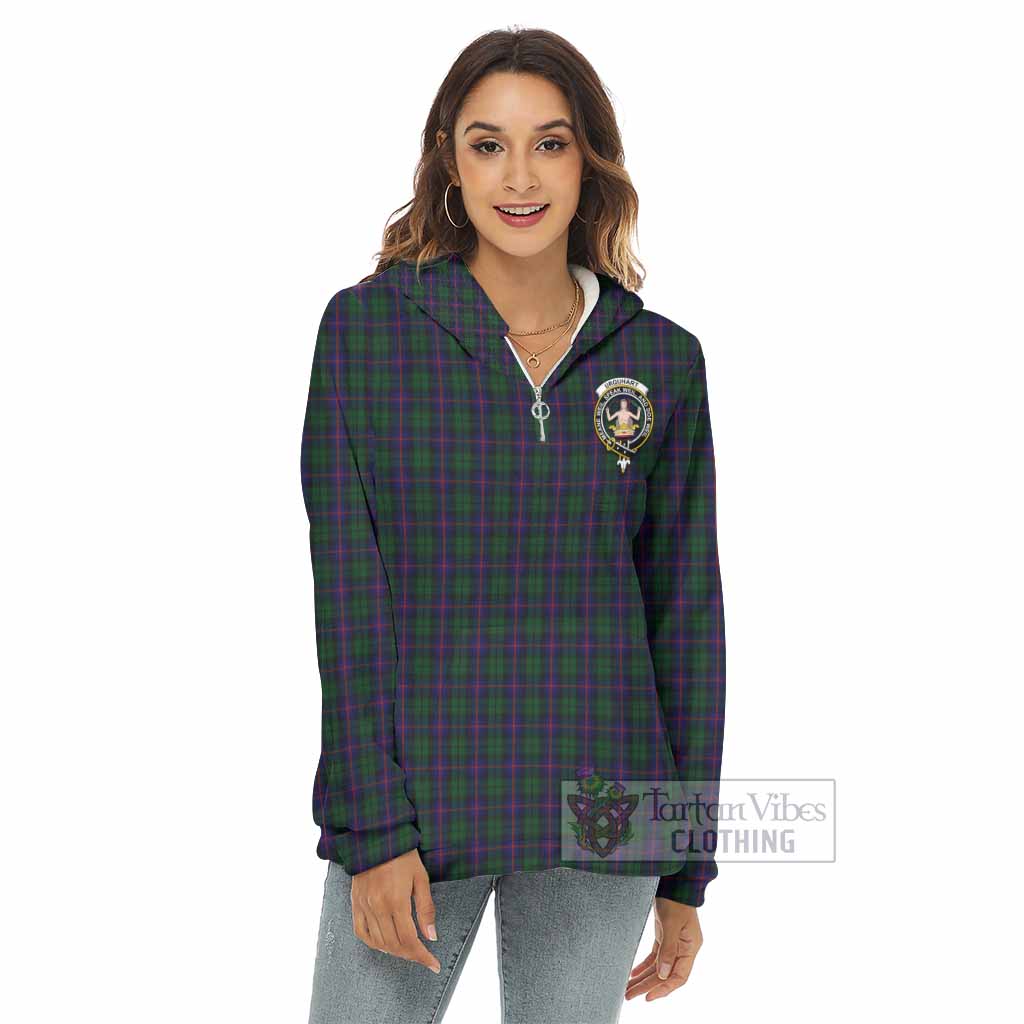 Tartan Vibes Clothing Urquhart Tartan Crest Women's Borg  Half Zip Fleece Hoodie