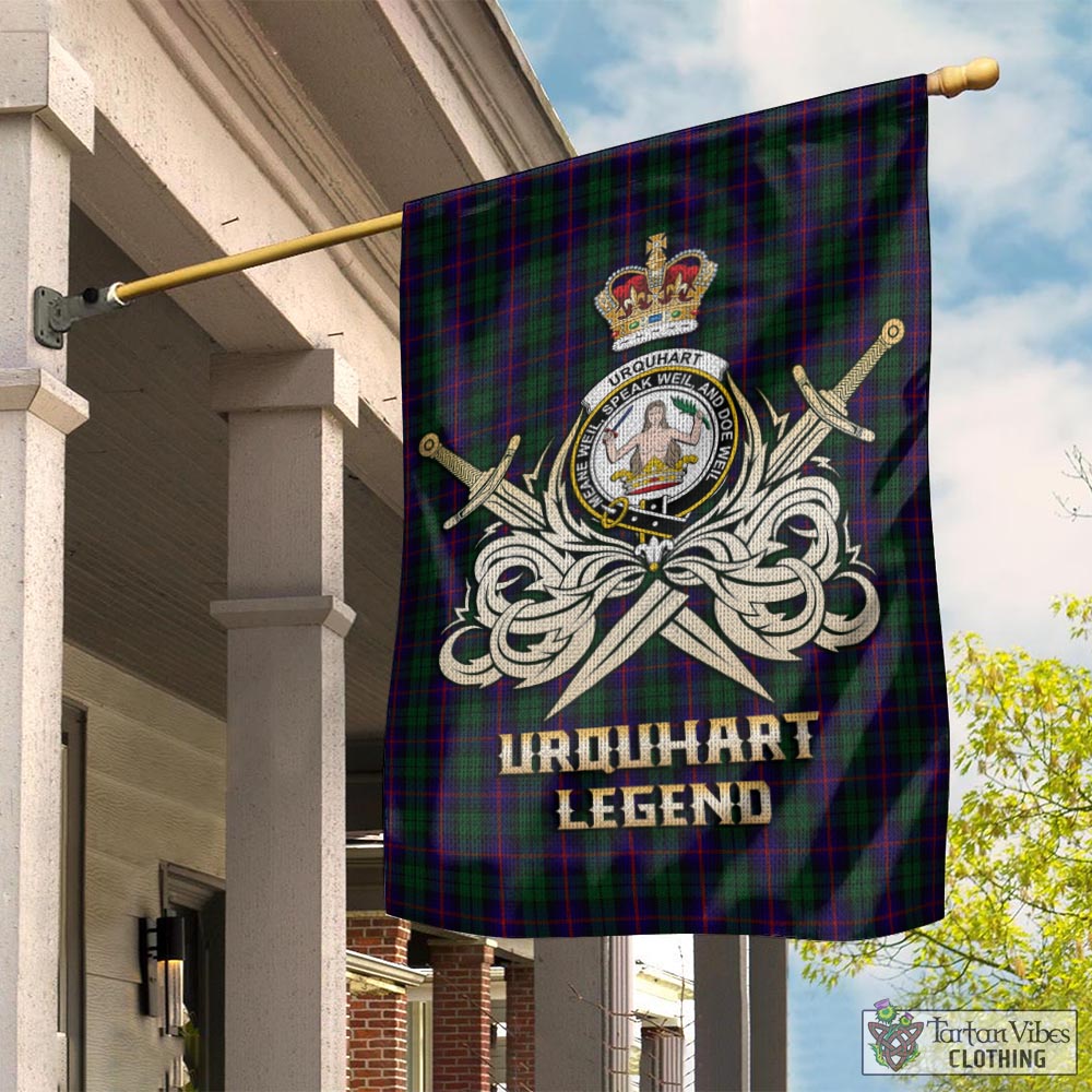 Tartan Vibes Clothing Urquhart Tartan Flag with Clan Crest and the Golden Sword of Courageous Legacy