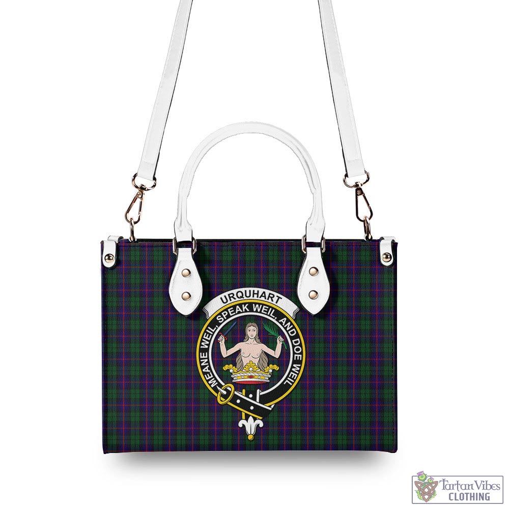 Tartan Vibes Clothing Urquhart Tartan Luxury Leather Handbags with Family Crest