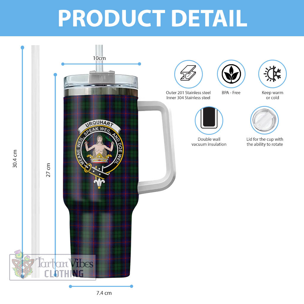Tartan Vibes Clothing Urquhart Tartan and Family Crest Tumbler with Handle