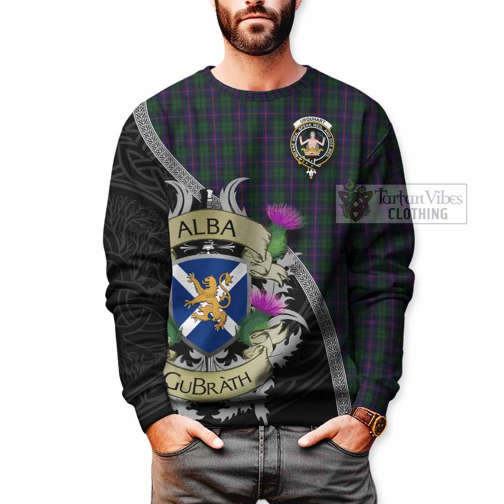 Tartan Vibes Clothing Urquhart Tartan Family Crest Sweatshirt Lion Rampant Royal Thistle Shield Celtic Inspired