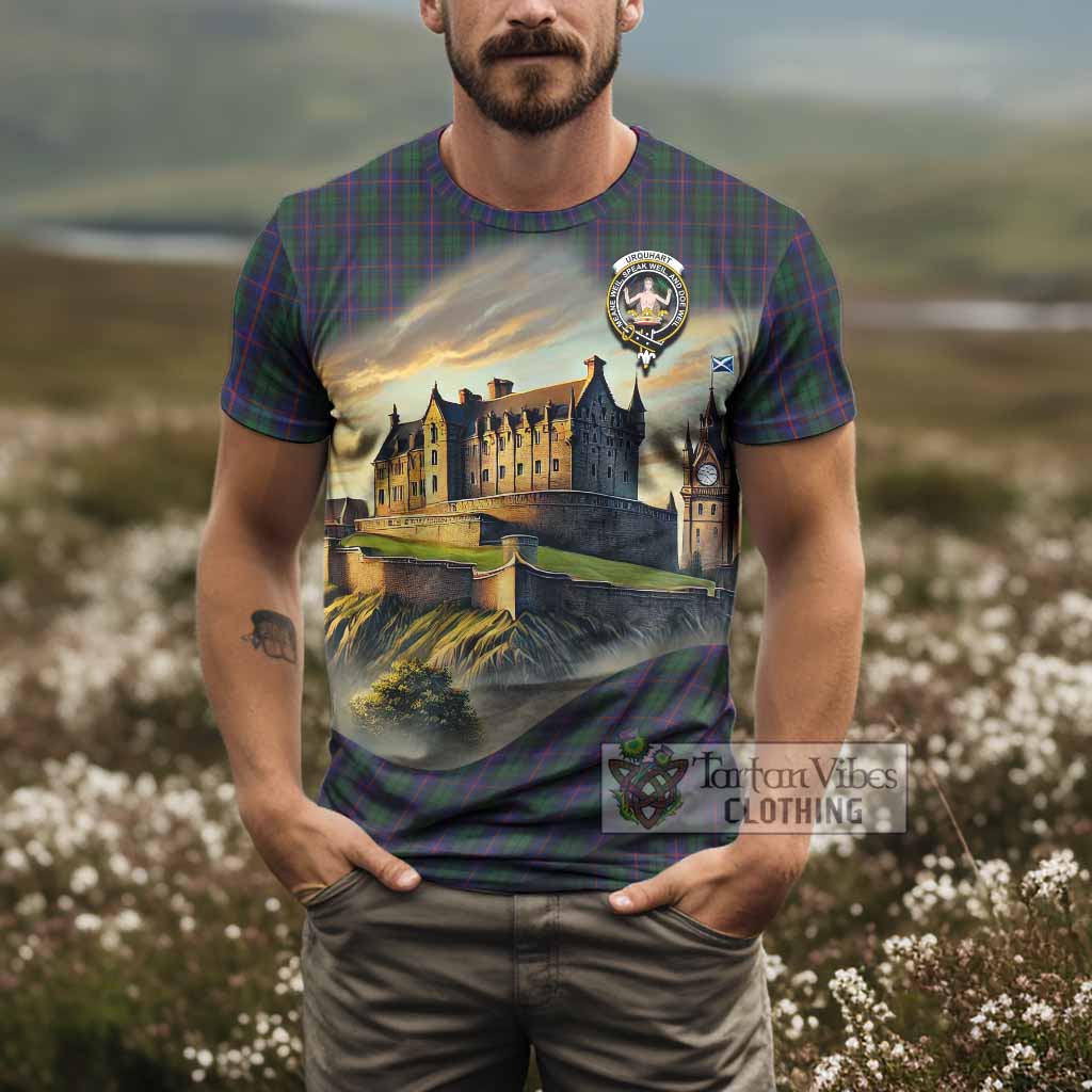 Tartan Vibes Clothing Urquhart Tartan Family Crest T-Shirt with Scottish Ancient Castle Stype
