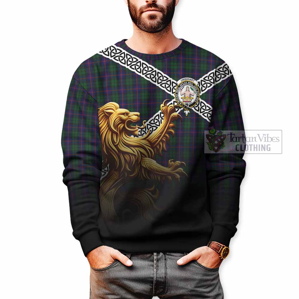 Tartan Vibes Clothing Urquhart Crest Tartan Sweatshirt with Golden Lion Emblem Celtic Style