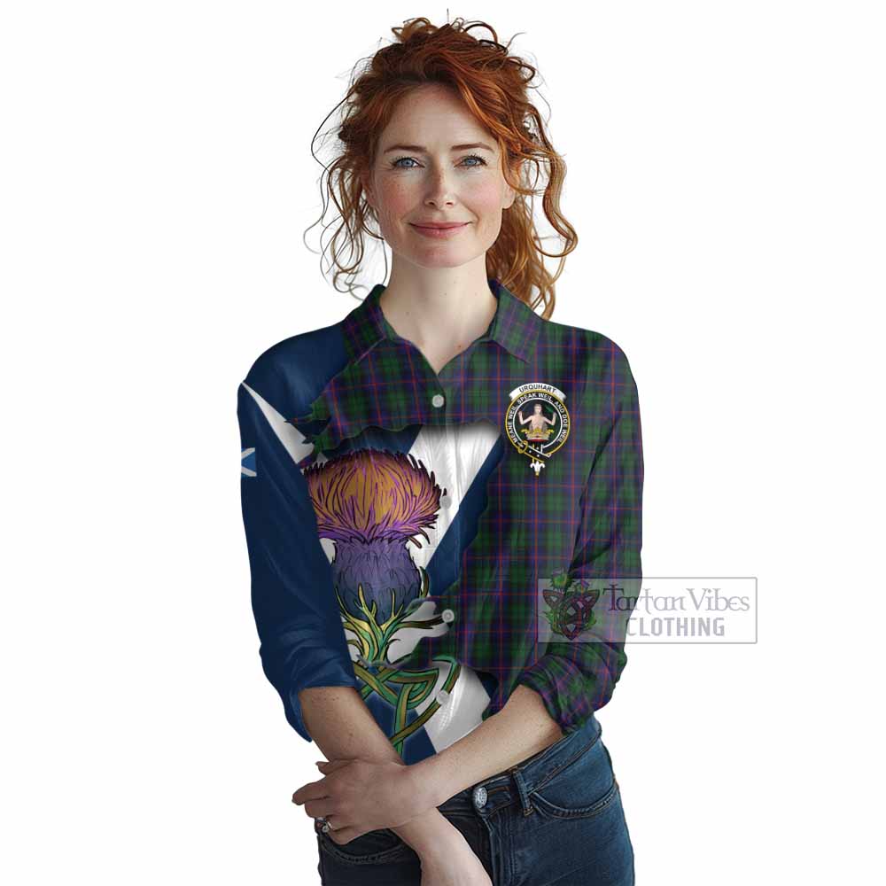 Tartan Vibes Clothing Urquhart Tartan Family Crest Women's Casual Shirt Scottish Thistle Celtic Inspired
