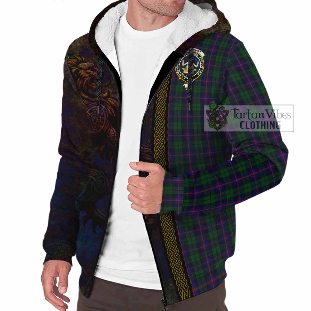 Tartan Vibes Clothing Urquhart Tartan Family Crest Sherpa Hoodie Alba Gu Brath Be Brave Lion Ancient Style