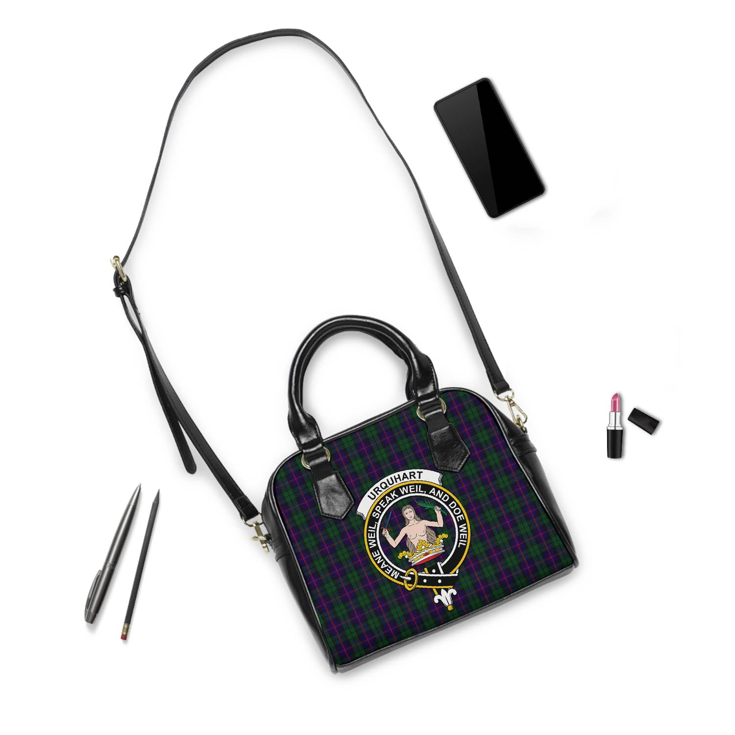 Urquhart Tartan Shoulder Handbags with Family Crest - Tartanvibesclothing