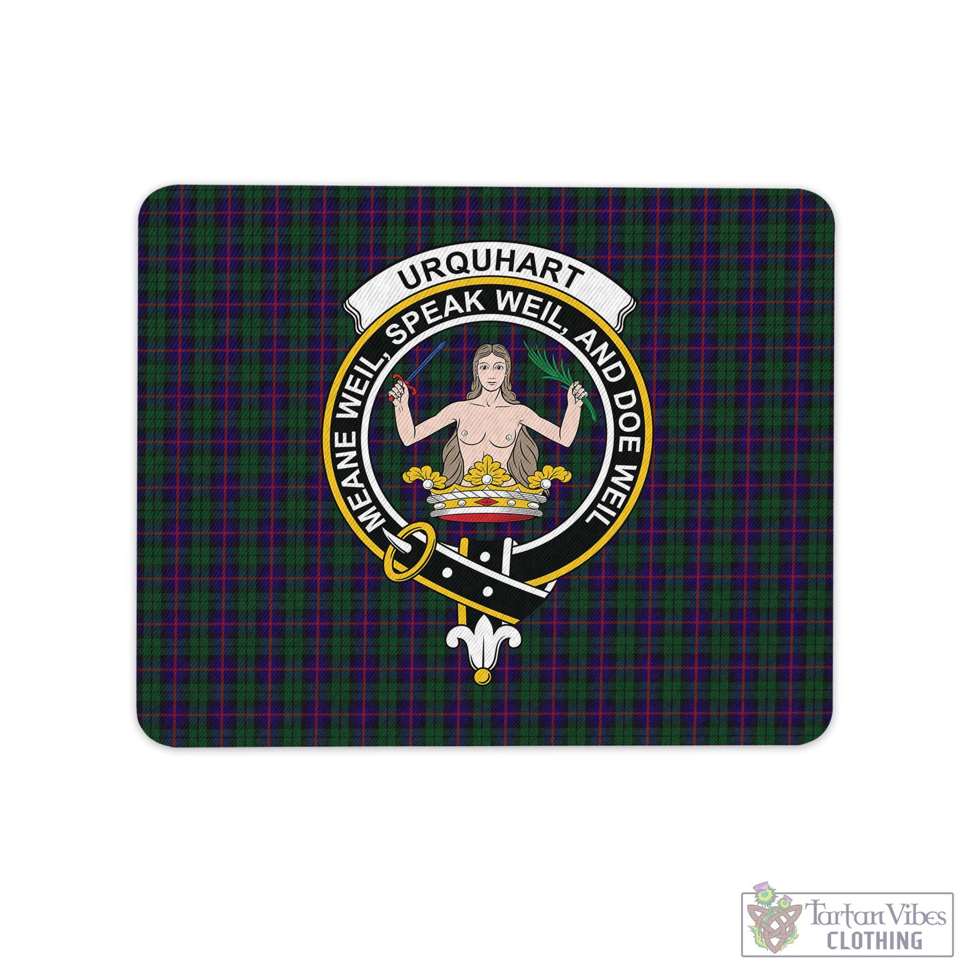 Tartan Vibes Clothing Urquhart Tartan Mouse Pad with Family Crest