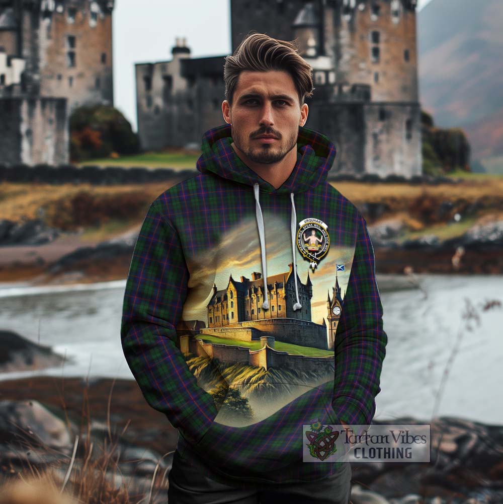 Tartan Vibes Clothing Urquhart Tartan Family Crest Cotton Hoodie with Scottish Ancient Castle Style