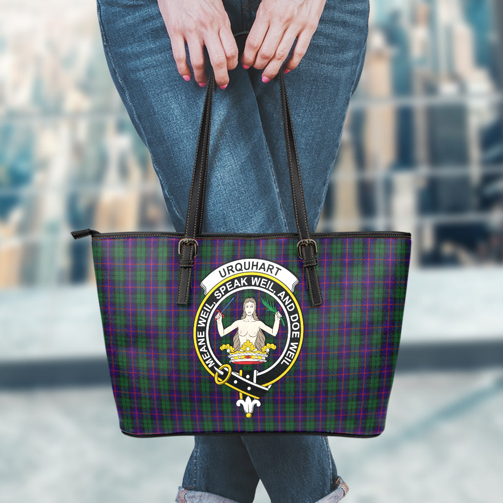 Urquhart Tartan Leather Tote Bag with Family Crest - Tartan Vibes Clothing