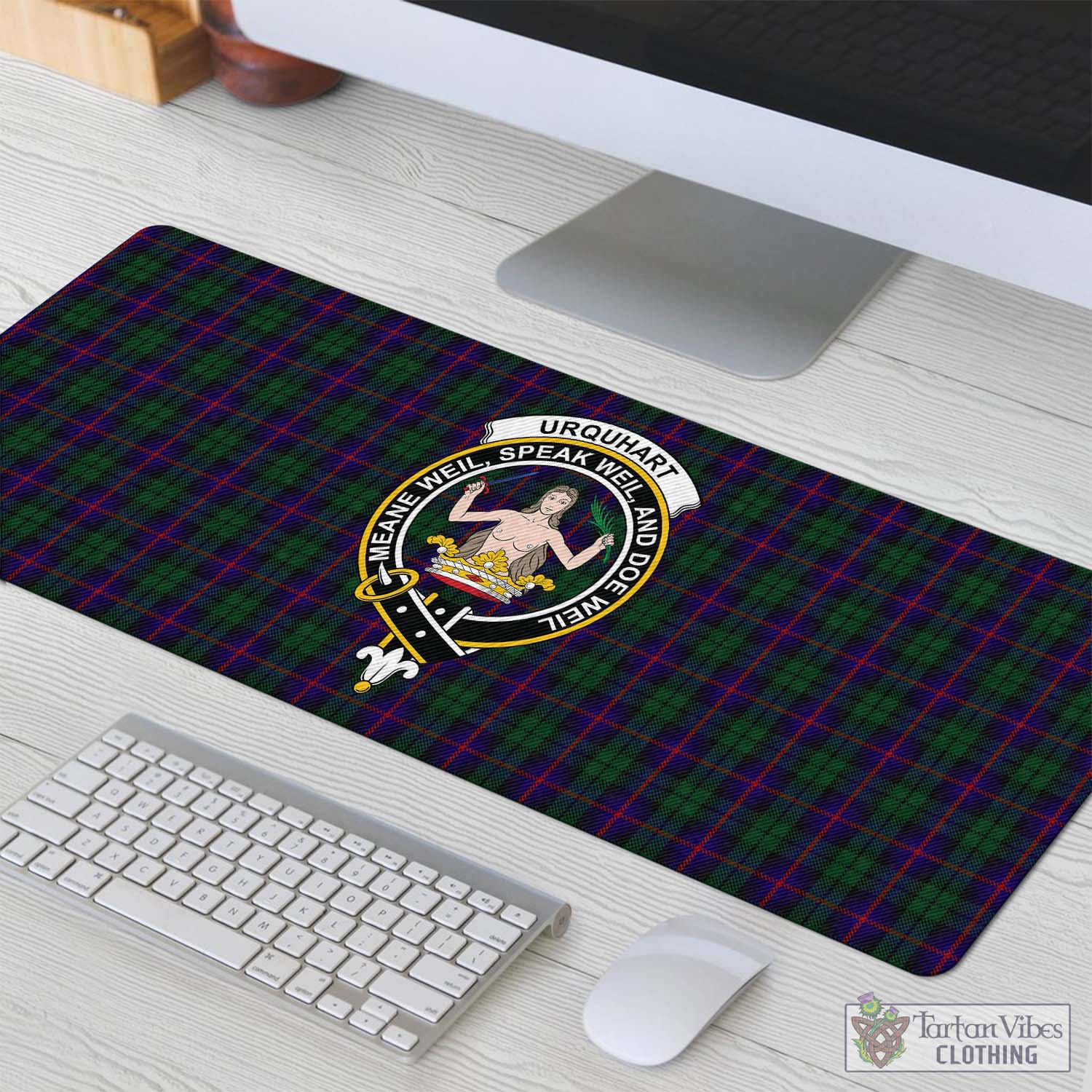 Tartan Vibes Clothing Urquhart Tartan Mouse Pad with Family Crest