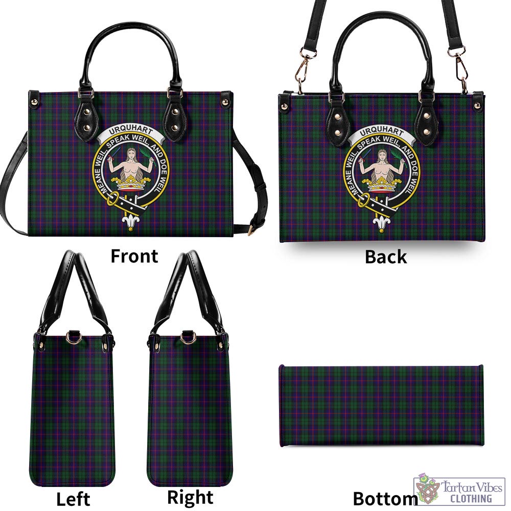 Tartan Vibes Clothing Urquhart Tartan Luxury Leather Handbags with Family Crest