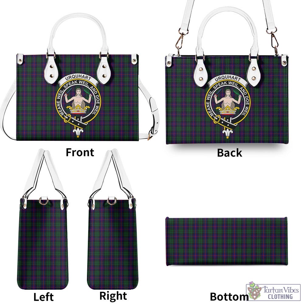Tartan Vibes Clothing Urquhart Tartan Luxury Leather Handbags with Family Crest