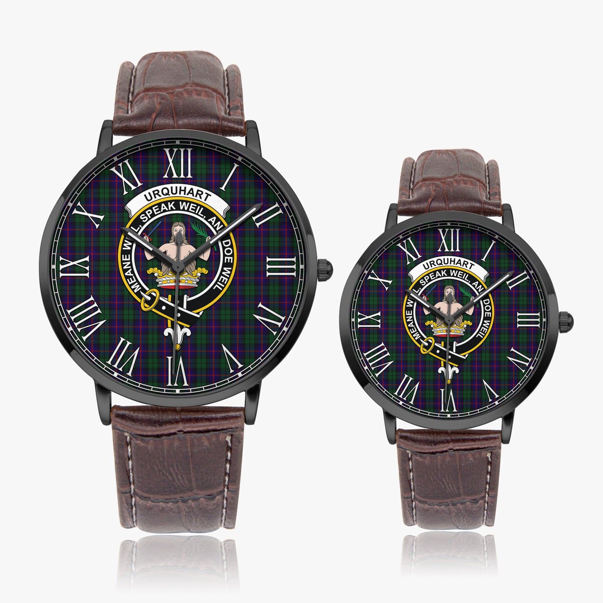 Urquhart Tartan Family Crest Leather Strap Quartz Watch - Tartanvibesclothing