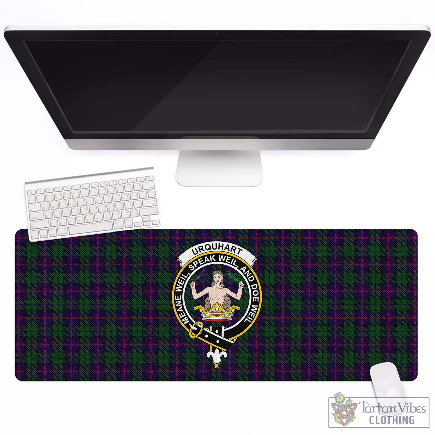 Tartan Vibes Clothing Urquhart Tartan Mouse Pad with Family Crest