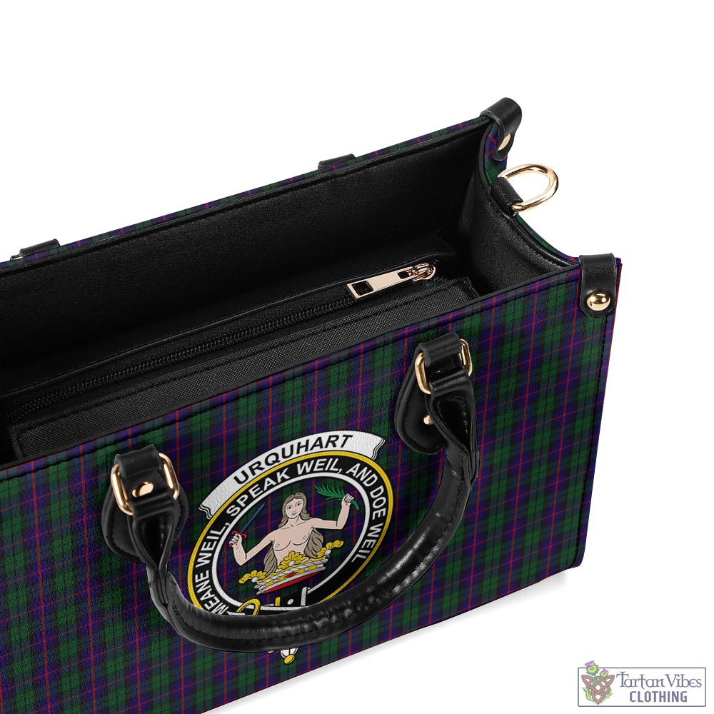Tartan Vibes Clothing Urquhart Tartan Luxury Leather Handbags with Family Crest