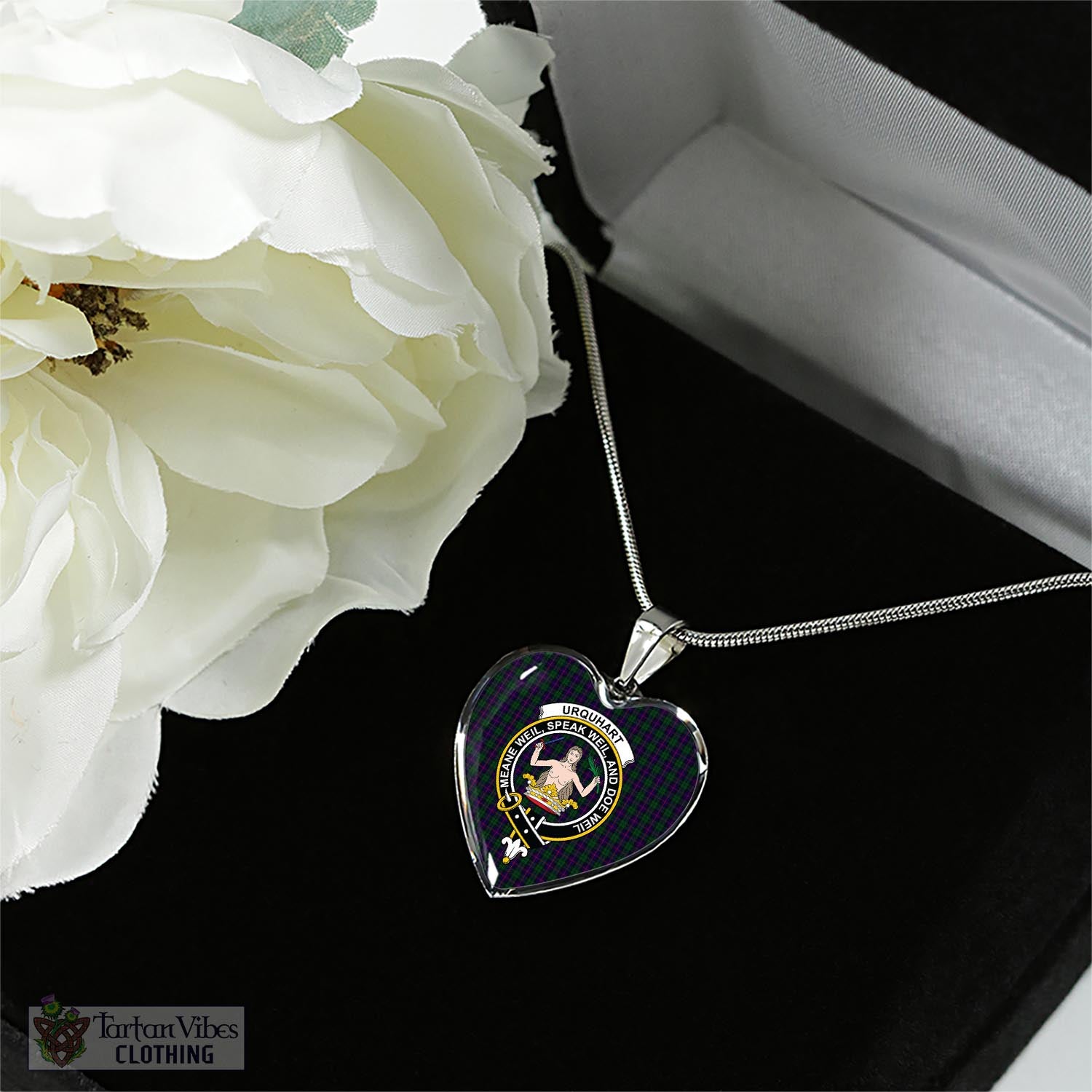 Tartan Vibes Clothing Urquhart Tartan Heart Necklace with Family Crest