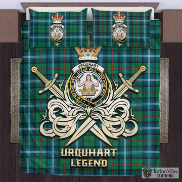Urquhart Ancient Tartan Bedding Set with Clan Crest and the Golden Sword of Courageous Legacy