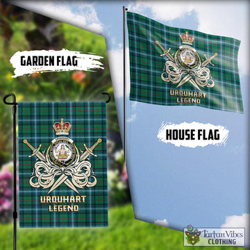 Urquhart Ancient Tartan Flag with Clan Crest and the Golden Sword of Courageous Legacy