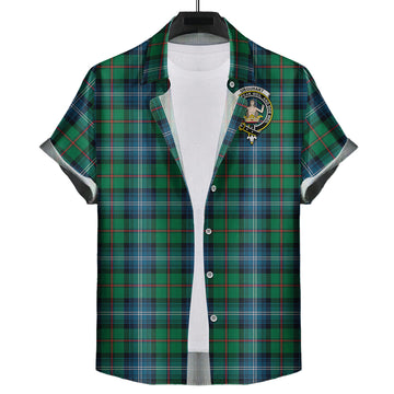 Urquhart Ancient Tartan Short Sleeve Button Down Shirt with Family Crest
