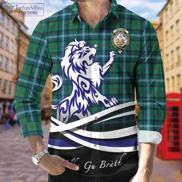 Urquhart Ancient Tartan Long Sleeve Button Up Shirt with Alba Gu Brath Regal Lion Emblem
