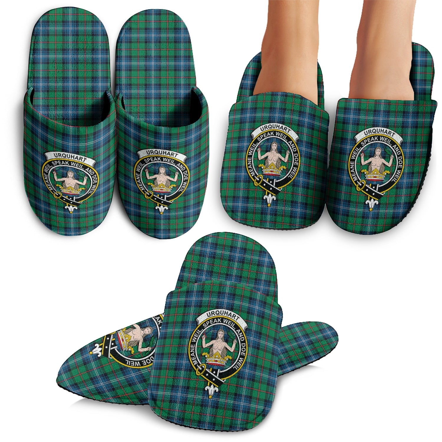 Urquhart Ancient Tartan Home Slippers with Family Crest - Tartanvibesclothing Shop