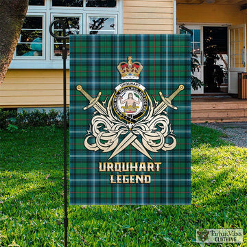 Urquhart Ancient Tartan Flag with Clan Crest and the Golden Sword of Courageous Legacy