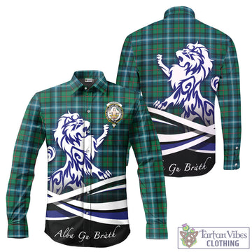Urquhart Ancient Tartan Long Sleeve Button Up Shirt with Alba Gu Brath Regal Lion Emblem