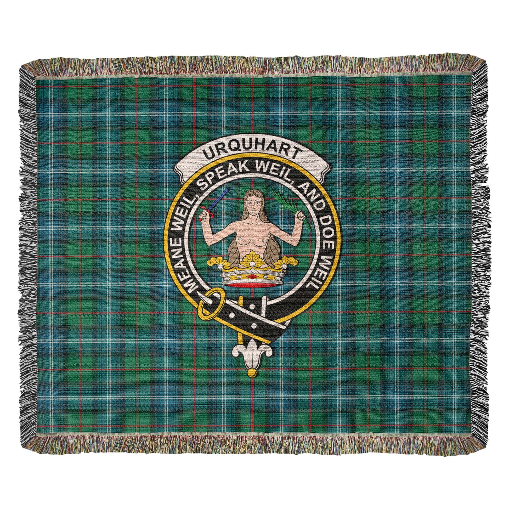 Tartan Vibes Clothing Urquhart Ancient Tartan Woven Blanket with Family Crest