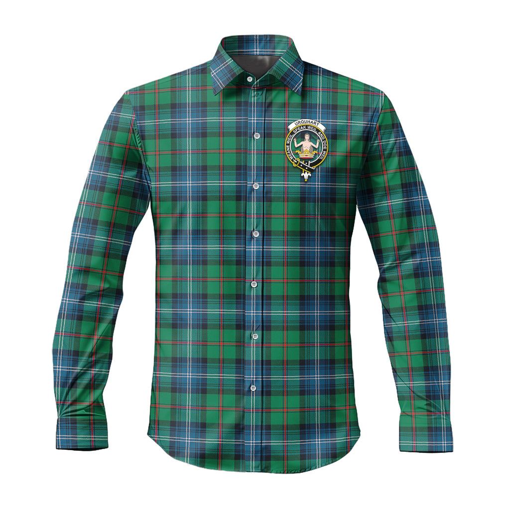 urquhart-ancient-tartan-long-sleeve-button-up-shirt-with-family-crest