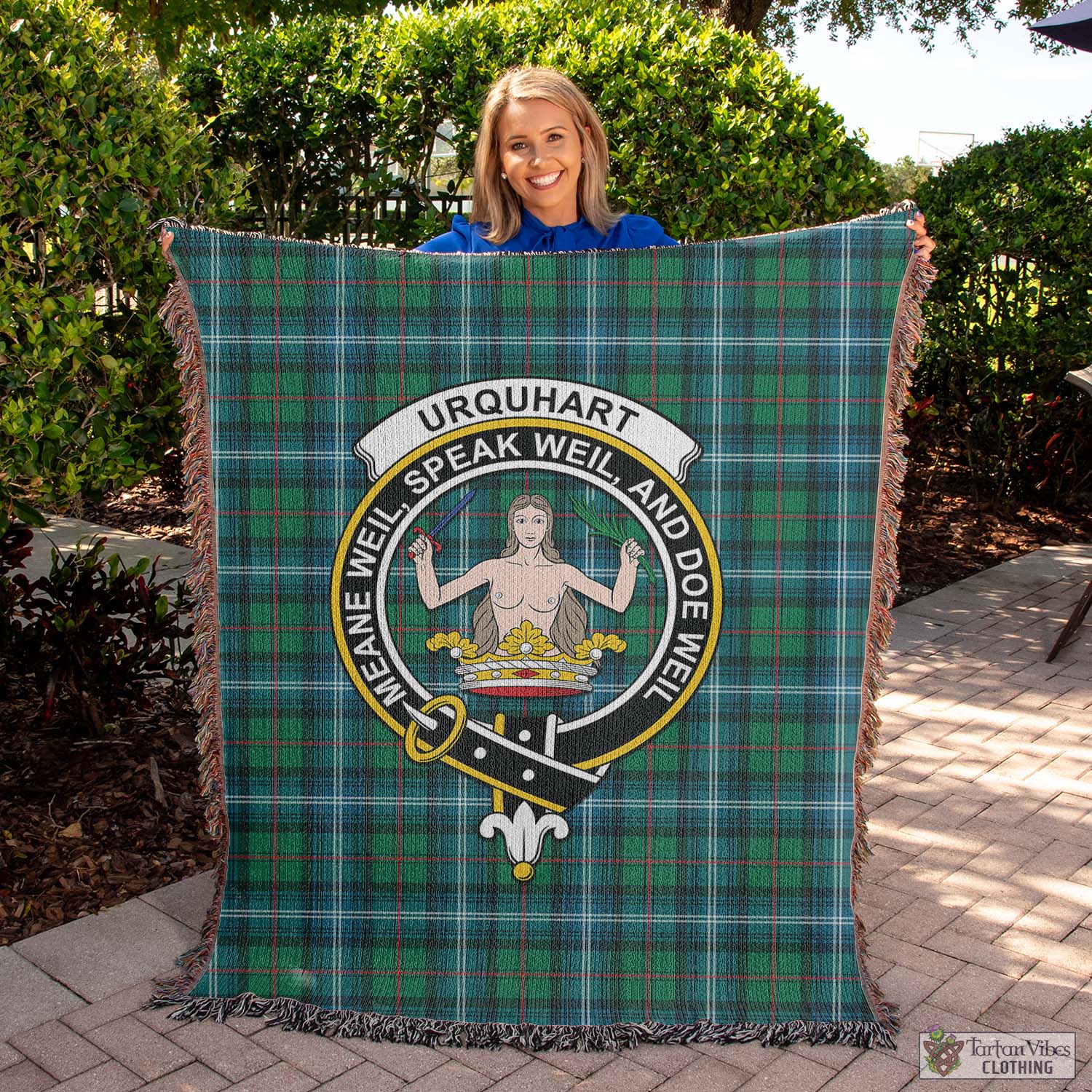 Tartan Vibes Clothing Urquhart Ancient Tartan Woven Blanket with Family Crest