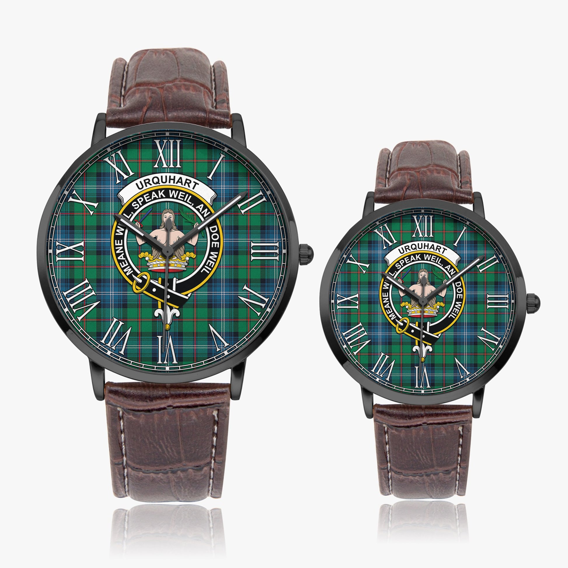 Urquhart Ancient Tartan Family Crest Leather Strap Quartz Watch - Tartanvibesclothing
