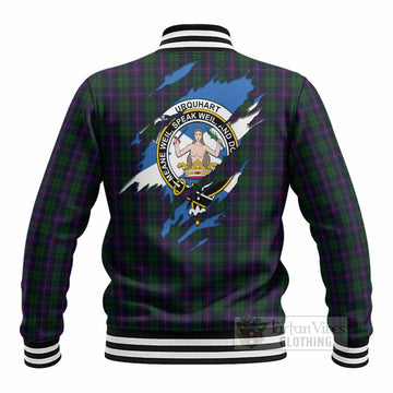 Urquhart Clan Crest In Me Tartan Baseball Jacket Scotland Flag Style