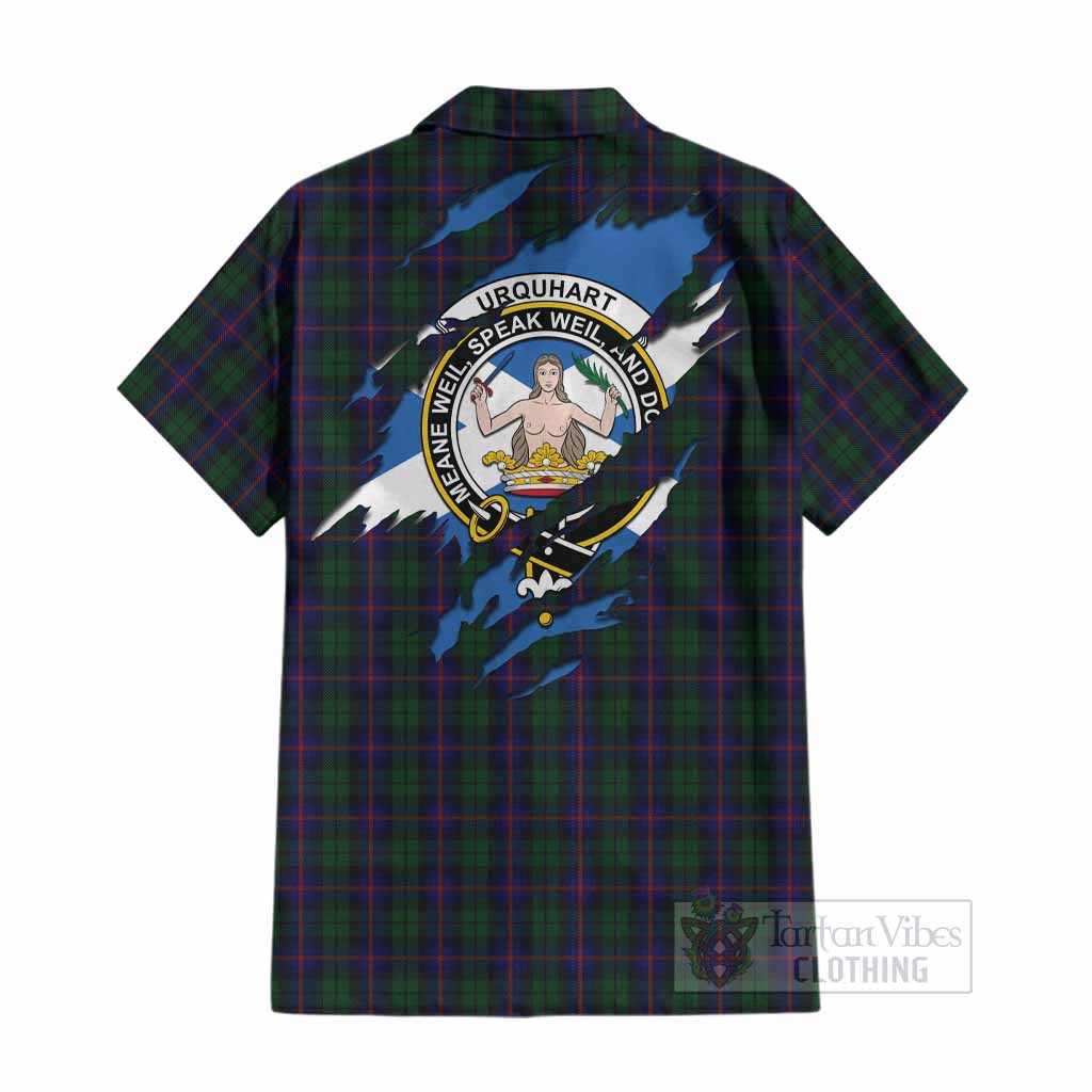 Urquhart Clan Crest In Me Tartan Cotton Hawaiian Shirt Scotland Flag Style