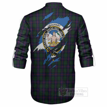 Urquhart Clan Crest In Me Tartan Ghillie Shirt Scotland Flag Style