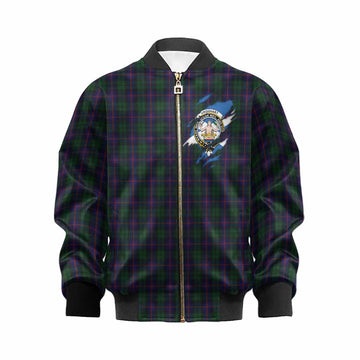 Urquhart Clan Crest In Me Tartan Kid Bomber Jacket Scotland Flag Style