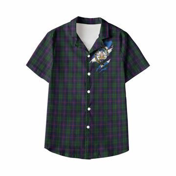 Urquhart Clan Crest In Me Tartan Kid Hawaiian Shirt Scotland Flag Style