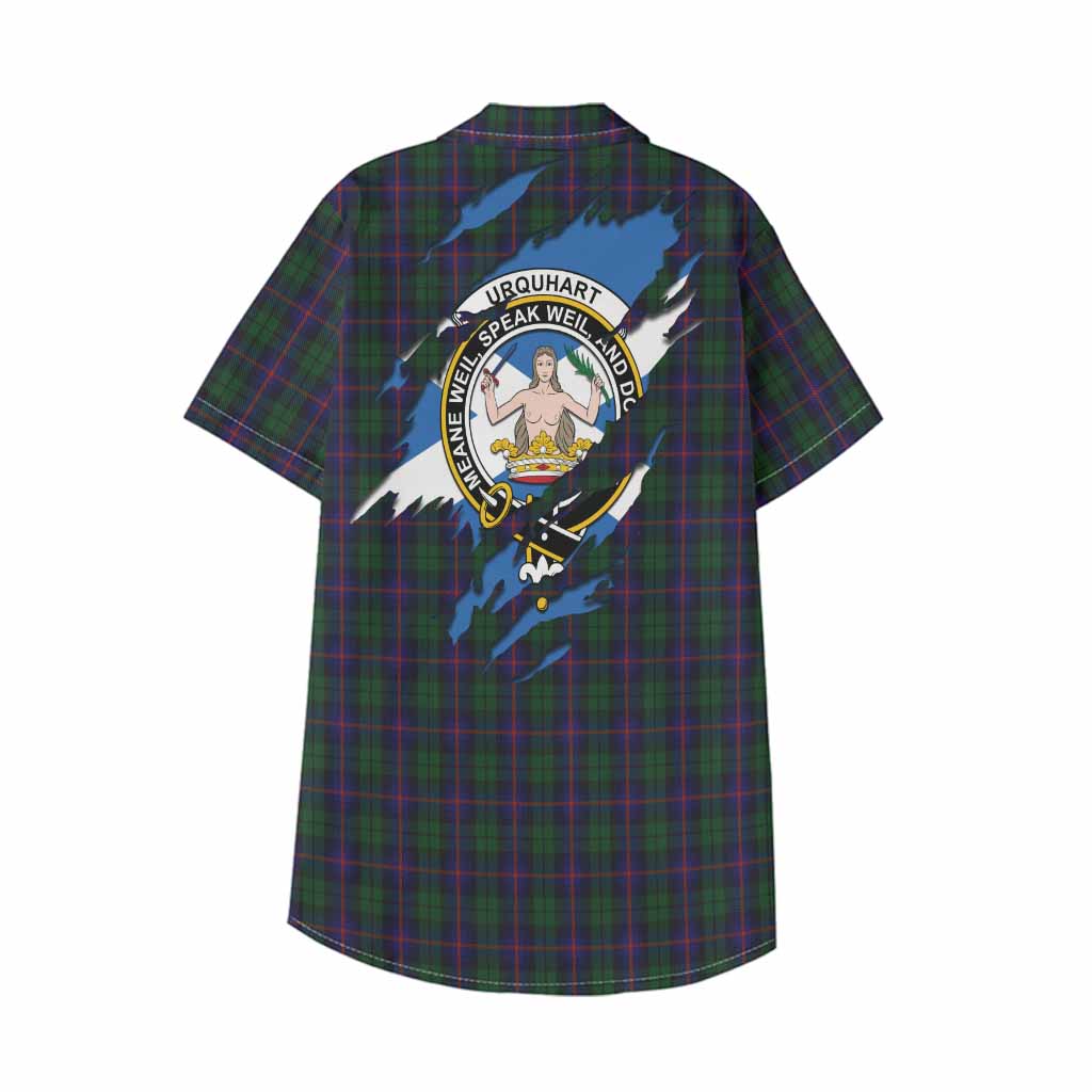 Urquhart Clan Crest In Me Tartan Kid Hawaiian Shirt Scotland Flag Style