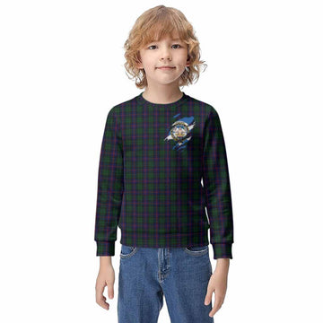 Urquhart Clan Crest In Me Tartan Kid Knitted Sweatshirt Scotland Flag Style