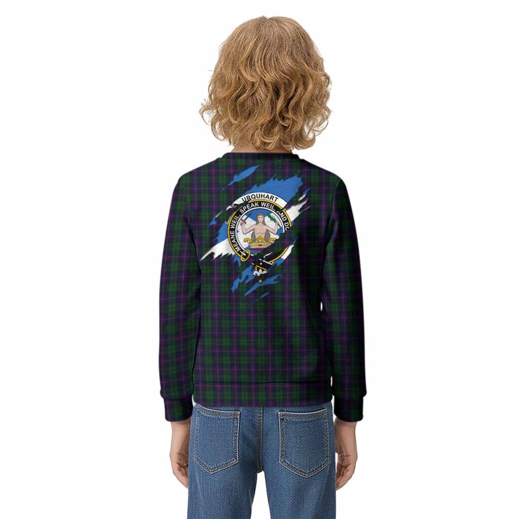 Urquhart Clan Crest In Me Tartan Kid Knitted Sweatshirt Scotland Flag Style