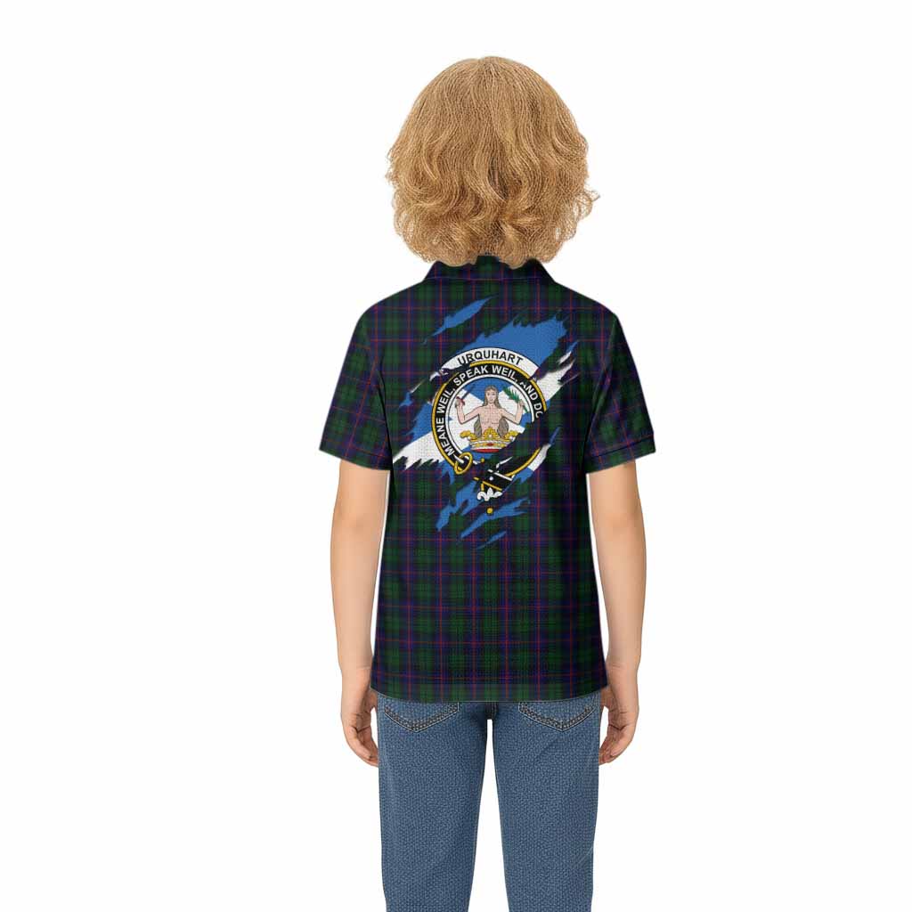 Urquhart Clan Crest In Me Tartan Kid Polo Shirt Scotland Flag Style