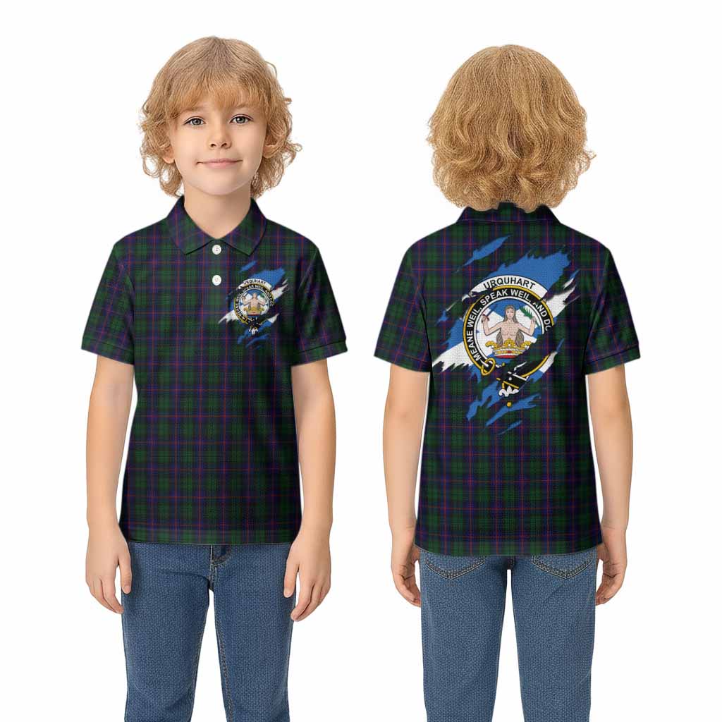Urquhart Clan Crest In Me Tartan Kid Polo Shirt Scotland Flag Style