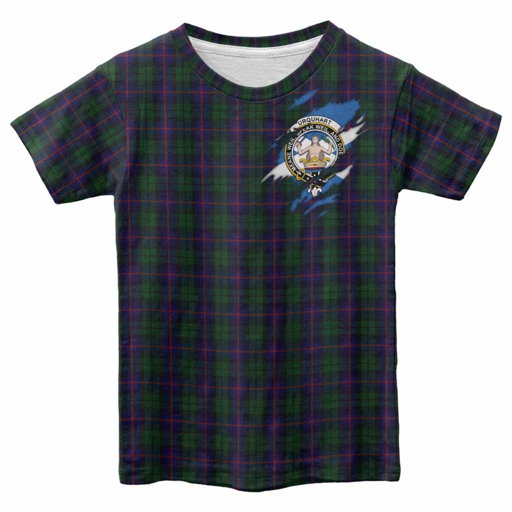 Urquhart Clan Crest In Me Tartan Kid T-shirt Scotland Flag Style