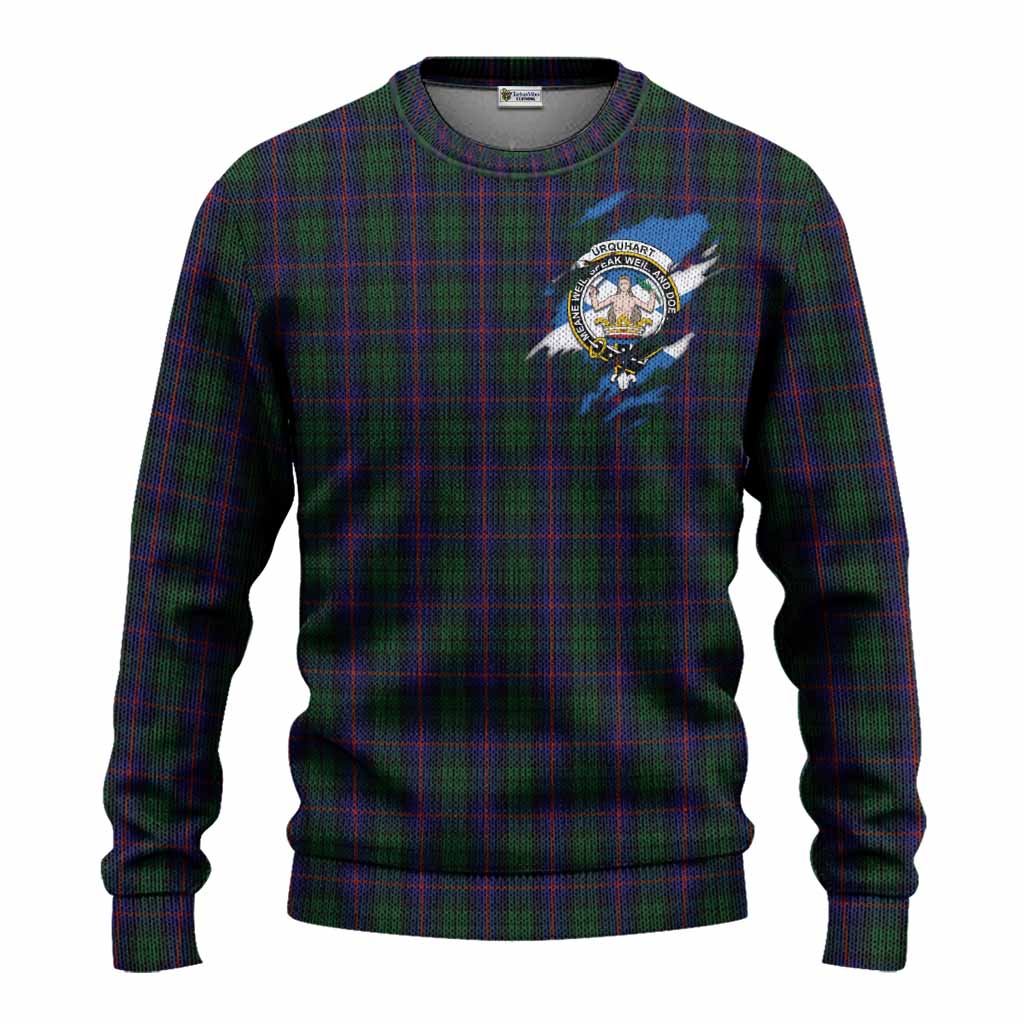 Urquhart Clan Crest In Me Tartan Knitted Sweater Scotland Flag Style