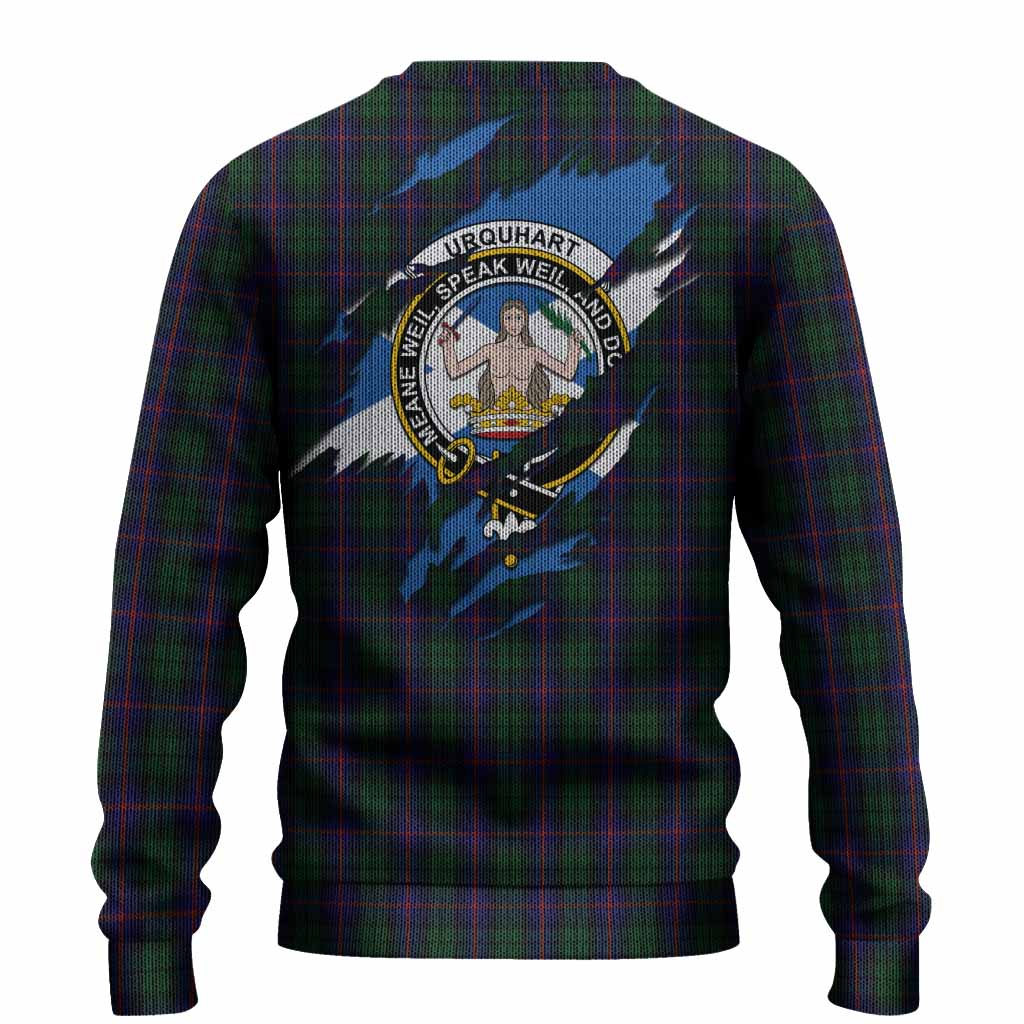 Urquhart Clan Crest In Me Tartan Knitted Sweater Scotland Flag Style