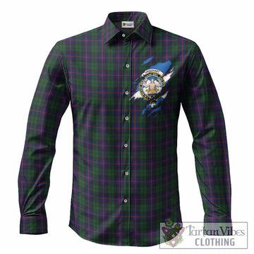 Urquhart Clan Crest In Me Tartan Long Sleeve Button Shirts Scotland Flag Style
